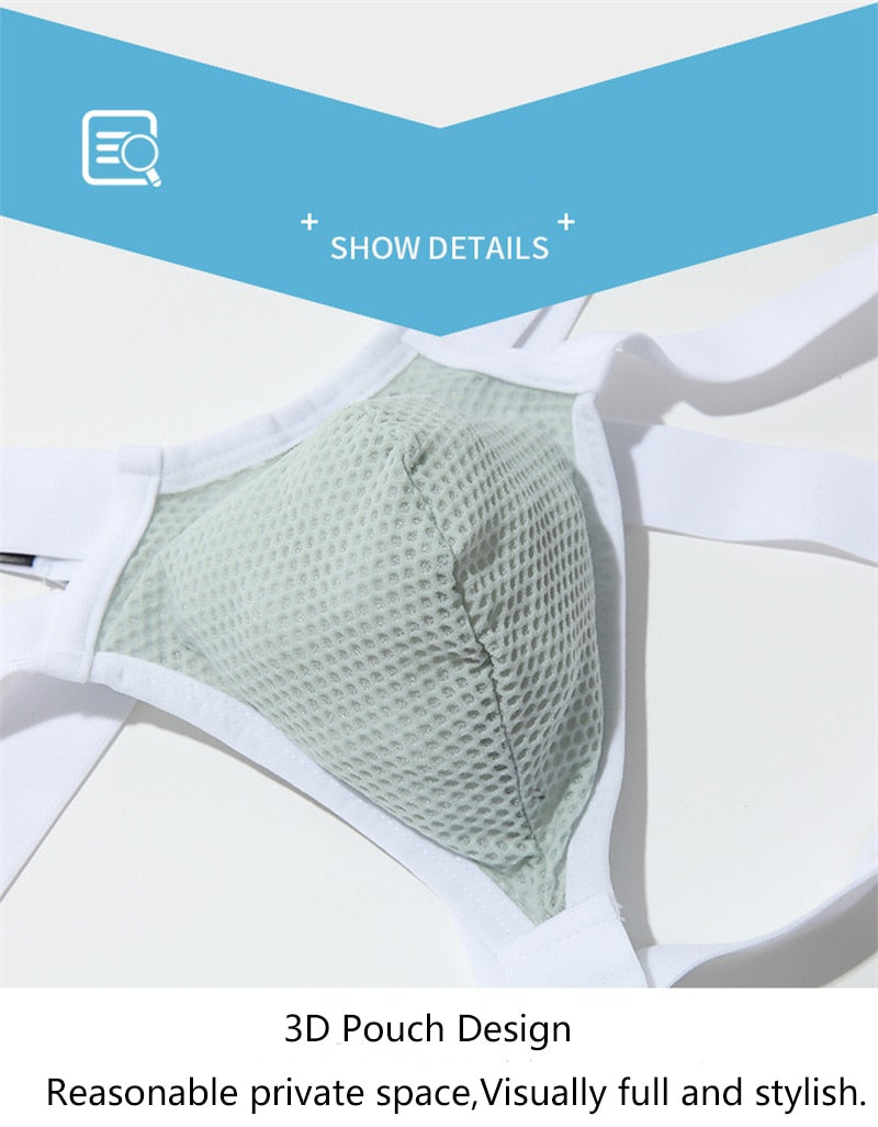 Men Sexy Bondage Jockstrap Mesh Underwear