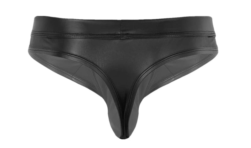 galleryman.com - Men Fetish Thong Leather Open Crotch Underwear Black