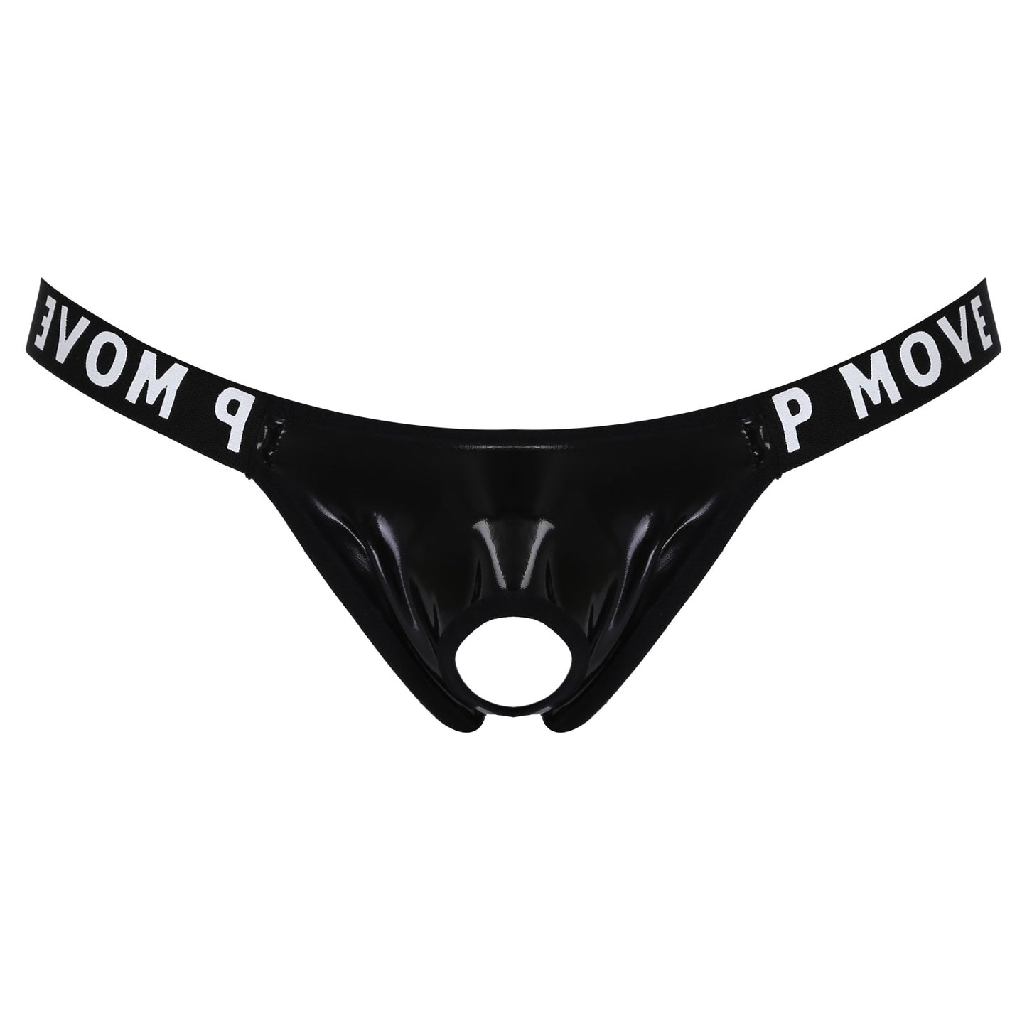 galleryman.com - Men Patent Leather Jockstrap Front Hole Underwear Black