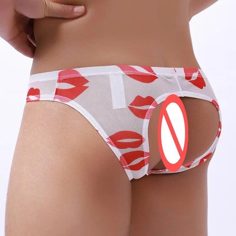 galleryman.com - Men Sexy Kisses Open Back Briefs Mesh Underwear White