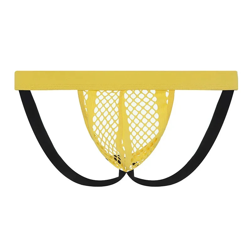 galleryman.com - Men Thong Jockstraps Stretch See Through Underwear Yellow