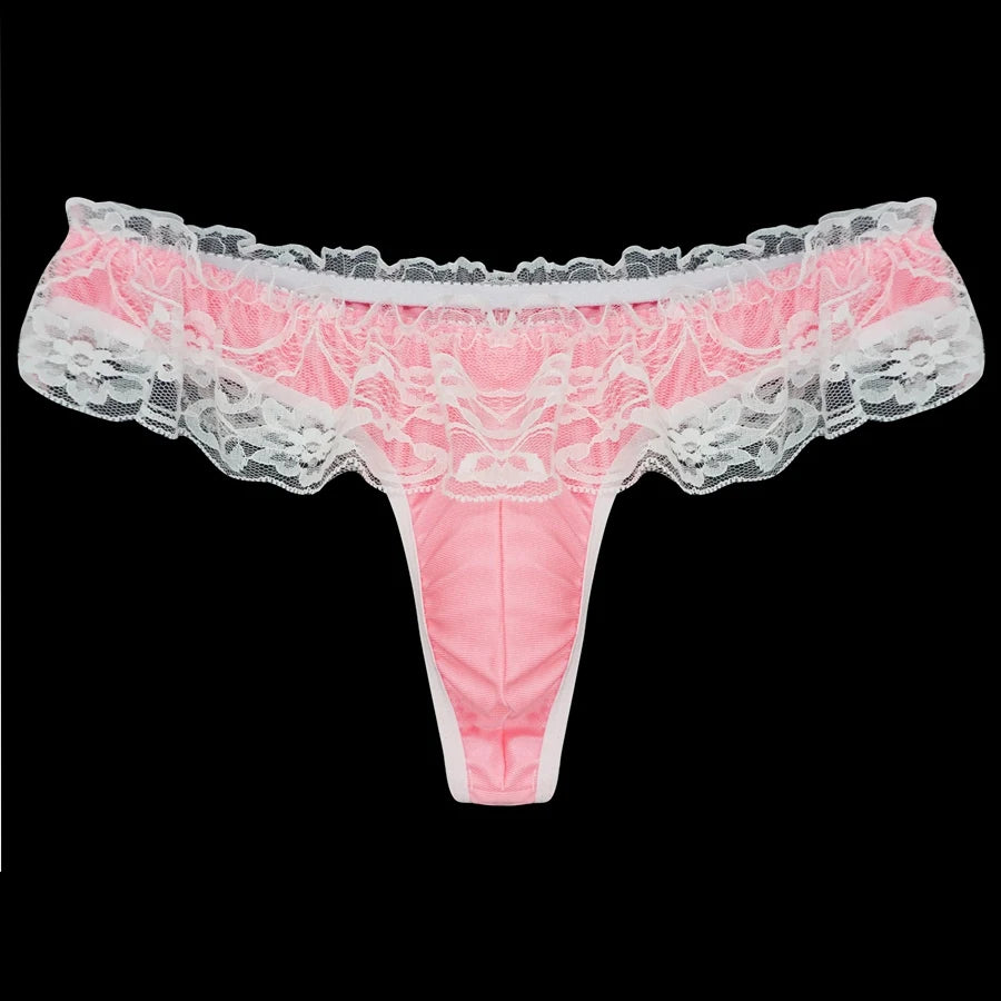 galleryman.com - Sexy Men Lace Thong Panties U Convex Pouch Pink
