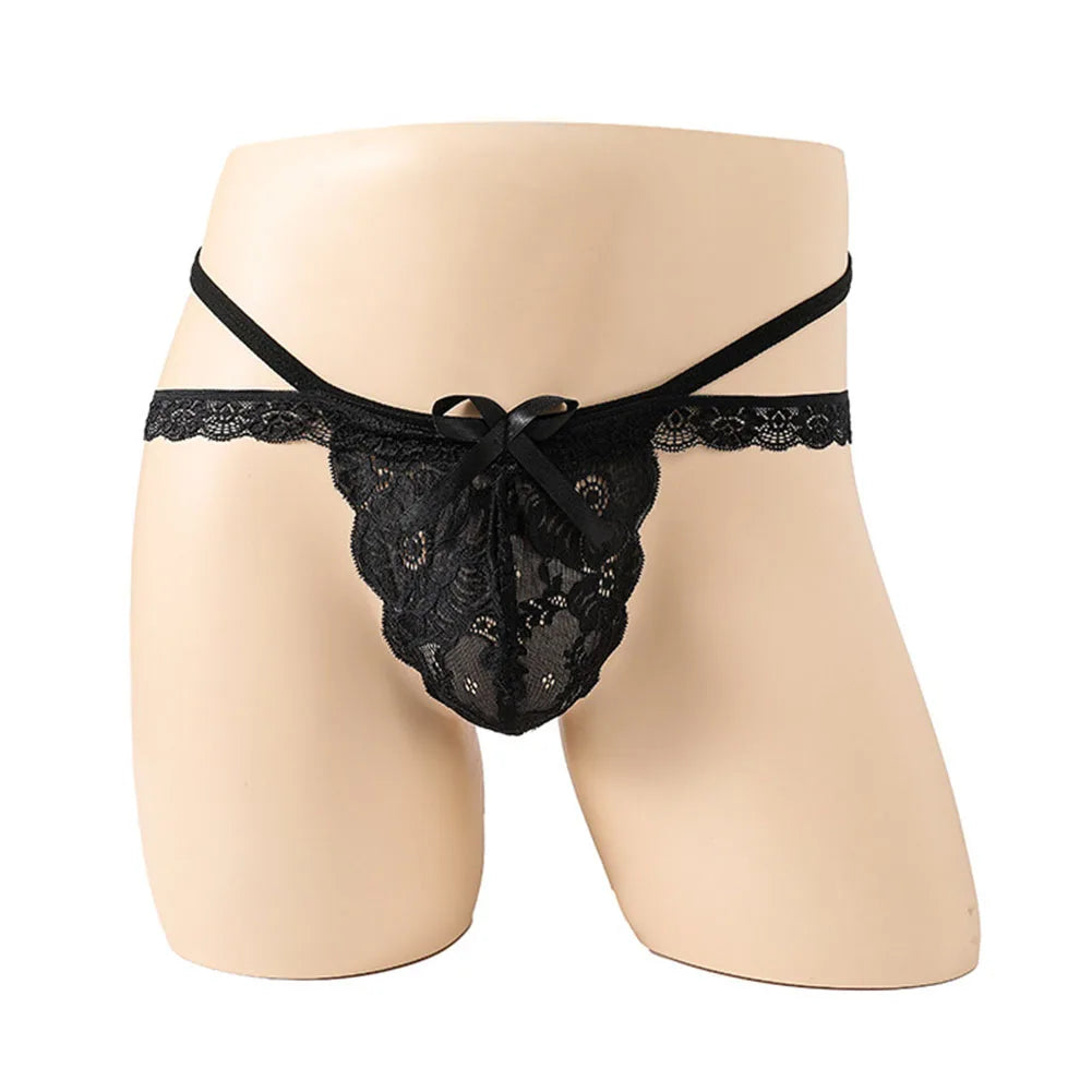 galleryman.com - Sexy Men's Lingerie Lace G-string Thongs Underwear Black