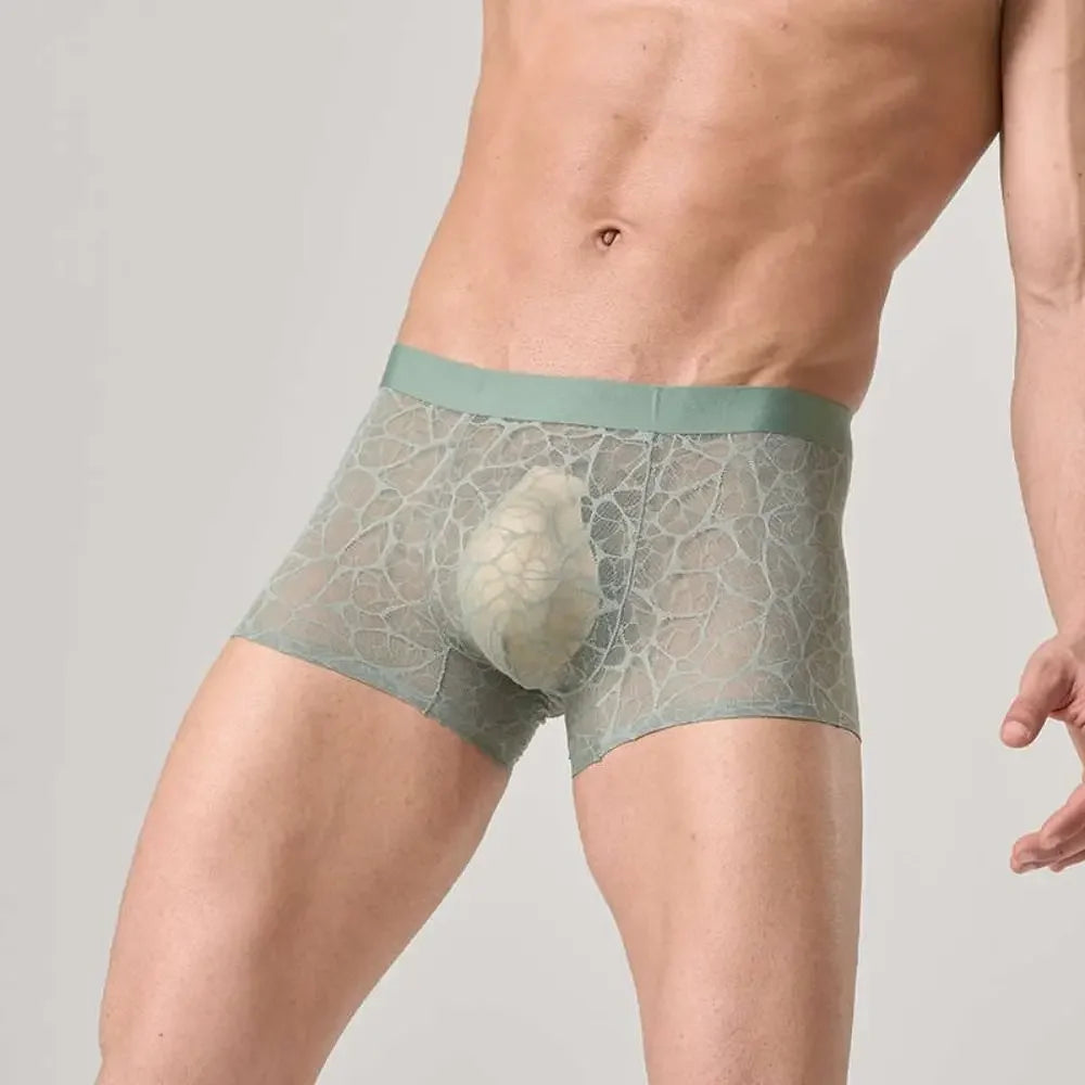 galleryman.com - Men's Translucent Lace Elastic Boxer Briefs Underwear Green