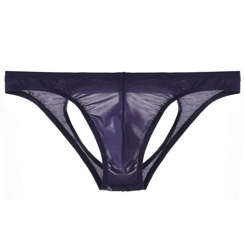 Men's Ice Silk Transparent Briefs with Sexy Open Back in Purple by Gallery Man