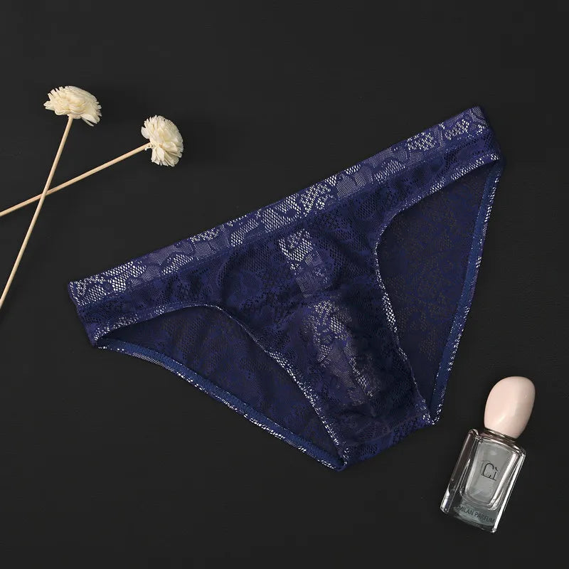 Men's Sexy Lace Briefs Panties See Through Transparent in Navy Blue by Gallery Man