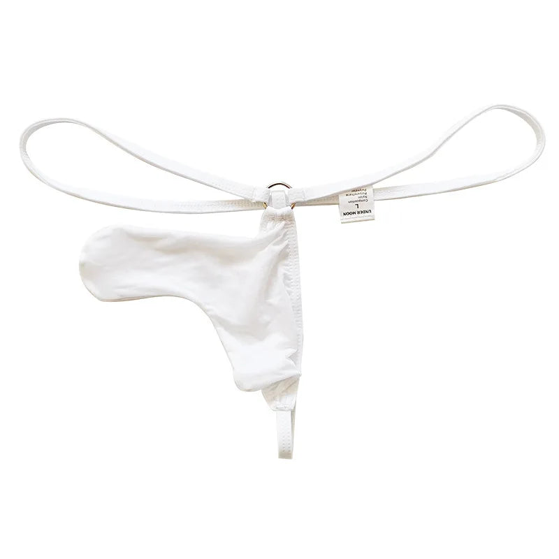 Men's Micro T-Back Thong with Elephant Trunk in White by Gallery Man