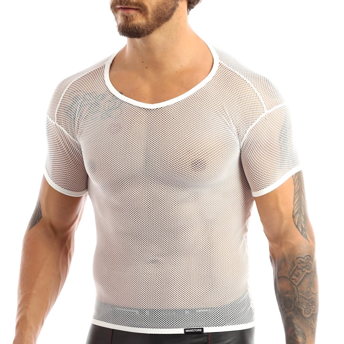 Men’s Sheer Mesh T-Shirt – Breathable Slim Fit See-Through Top in White by Gallery Man