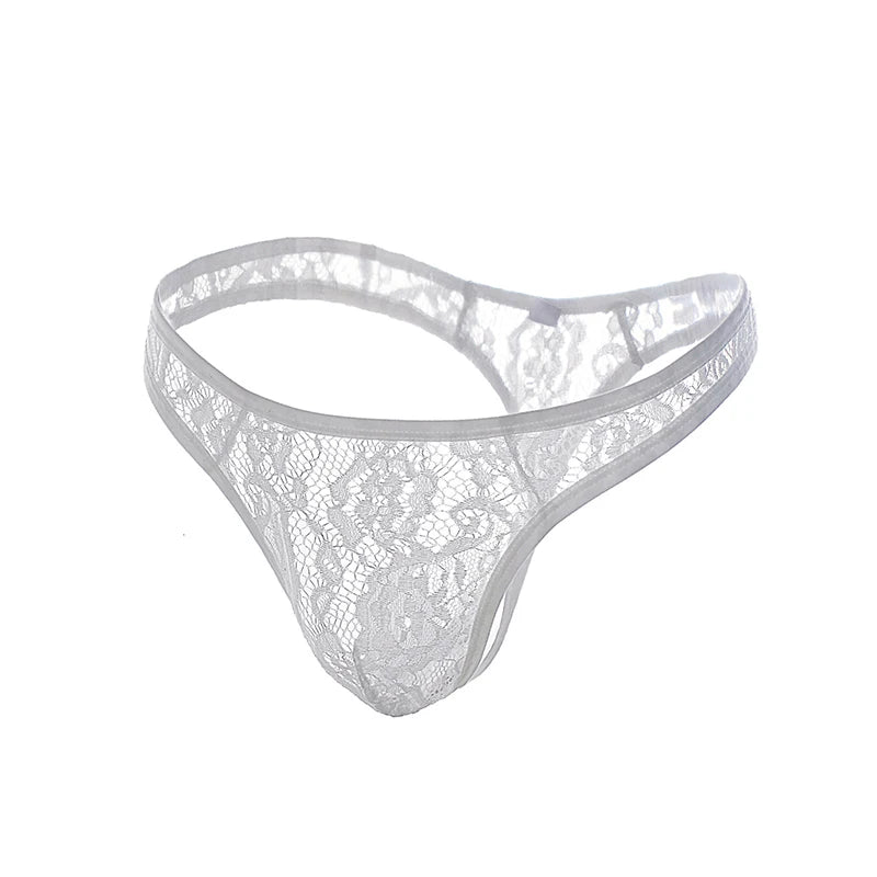Men's Sexy Lace Lingerie Thongs Underwear in White by Gallery Man