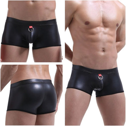 Men's Stretch Boxer Briefs Leather Underwear
