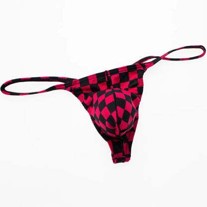galleryman.com - Men's Squares T-Back Thongs U Convex Pouch Underwear Red