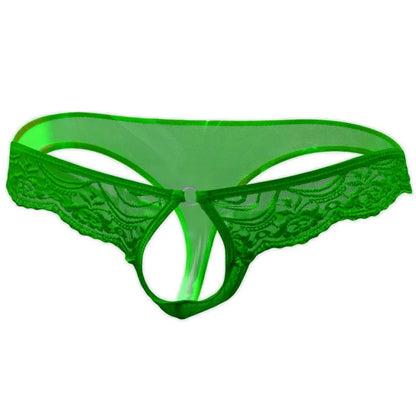 Men’s Sexy Sheer Lace Thong – Open Hole Design for Intimate Fit