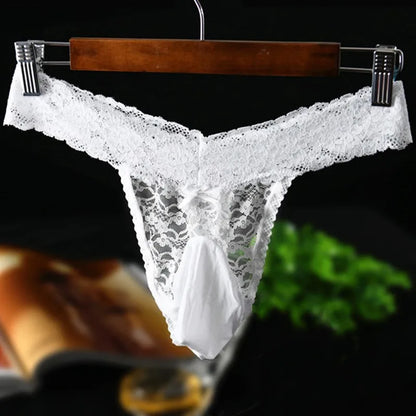 galleryman.com - Men Sexy Lace Thong Panties Lingerie White