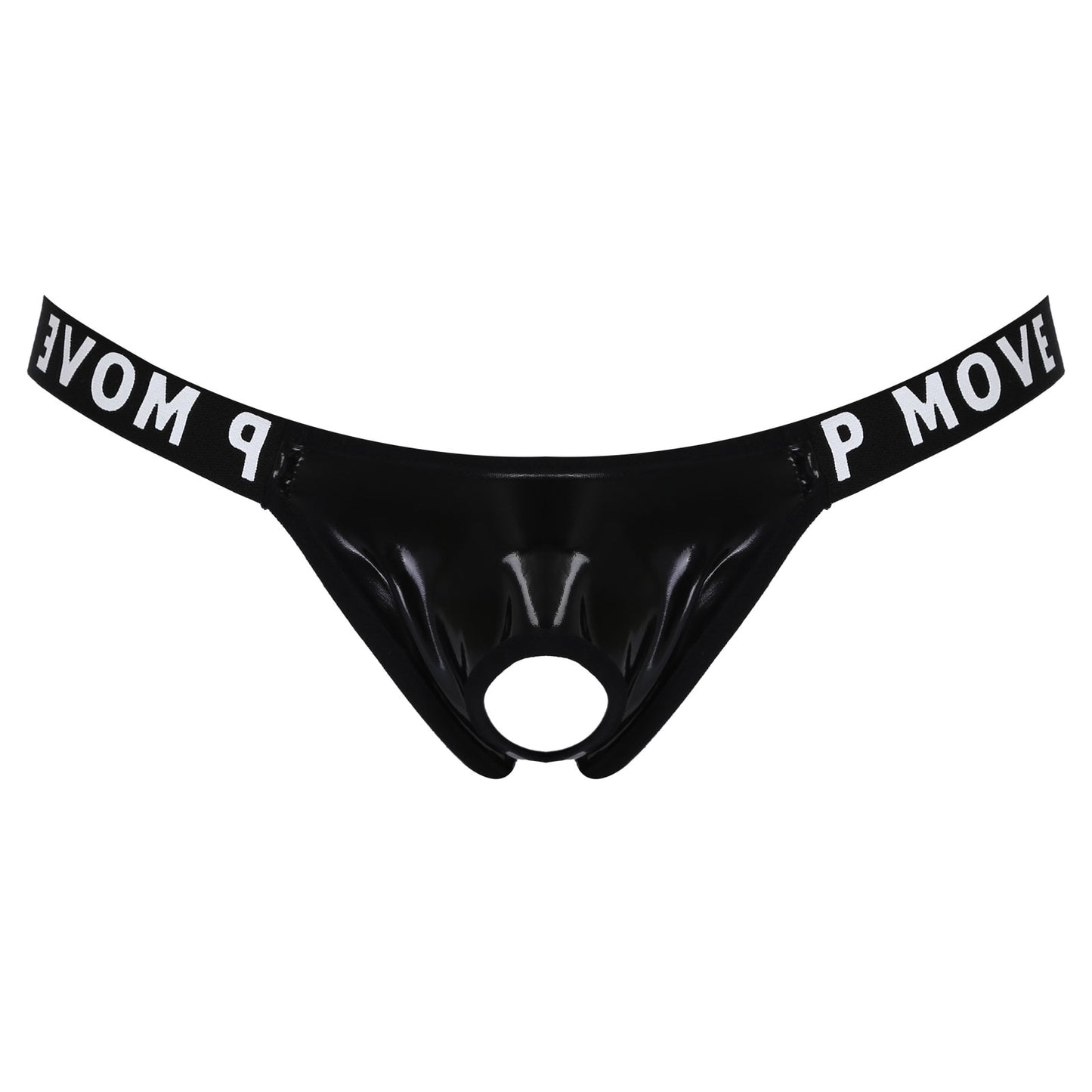 Men's Sexy Patent Leather Jockstrap Hollow Out Bulge Pouch Underwear