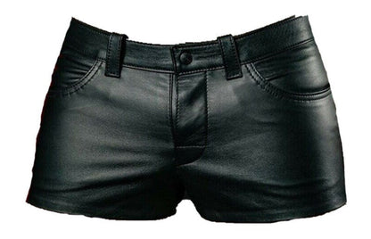 galleryman.com - Men's Sexy Slim Leather Shorts Black