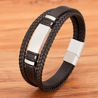 Men's Bracelet Leather Stainless Steel Combination Multilayer