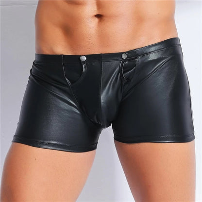 galleryman.com - Men Sexy Leather Shorts With Back Zipper Black