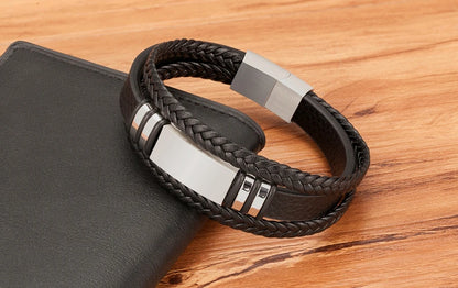 Men's Bracelet Leather Stainless Steel Combination Multilayer