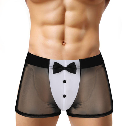 Male Waiter Tuxedo Boxer Briefs Mesh Lingerie Underwear