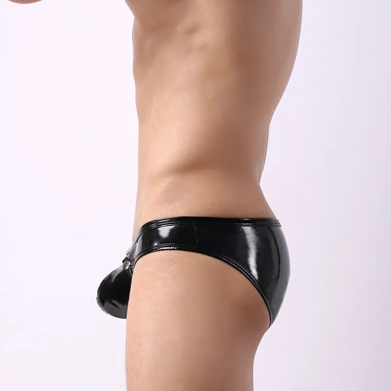 Men Sexy Leather Briefs Open Crotch Pouch