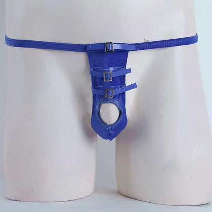 galleryman.com - Men's Sexy Thong With Front Opening Buckles Underwear Blue