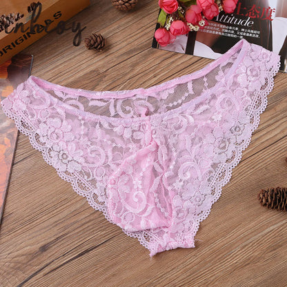 Men's Sheer Lace Lingerie Floral Panties Underwear