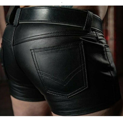 galleryman.com - Men's Sexy Slim Leather Shorts Black