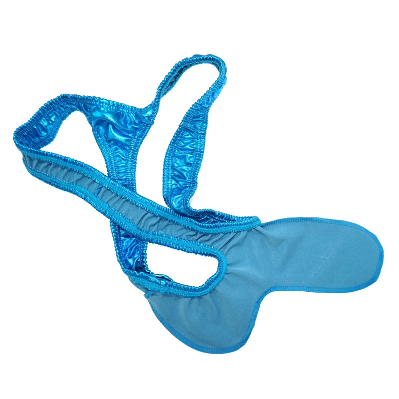 galleryman.com - Men's Sexy Elephant Nose Thong PU Leather Underwear Sky Blue