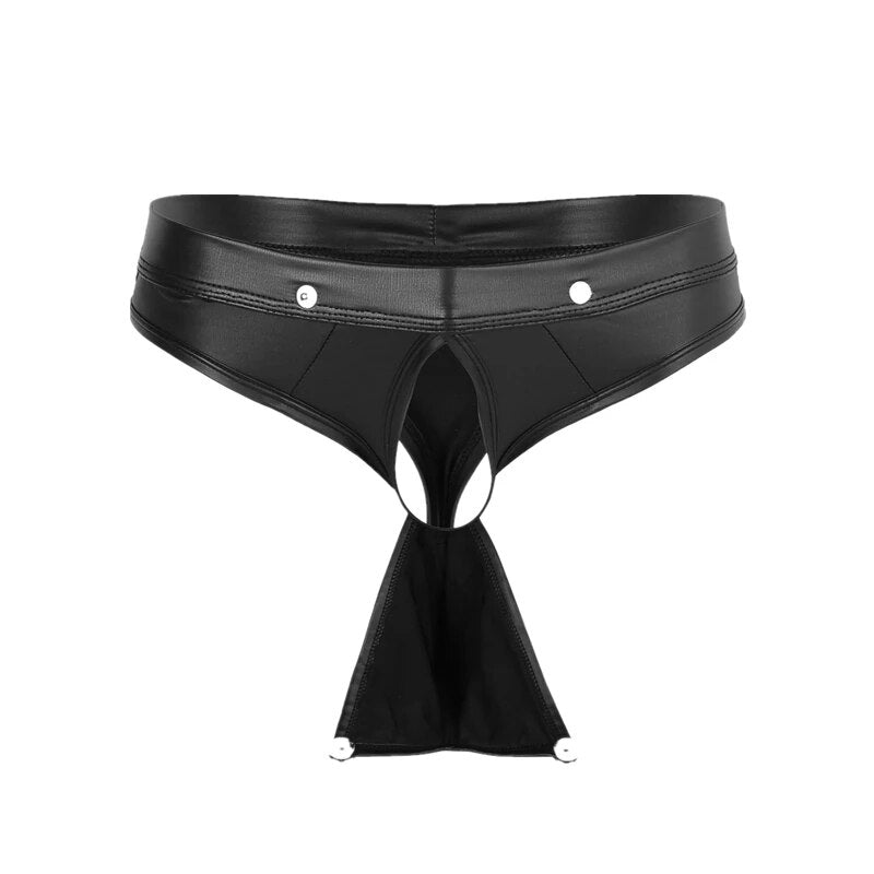 Sexy Fetish Male Thong Leather Open Crotch Underwear