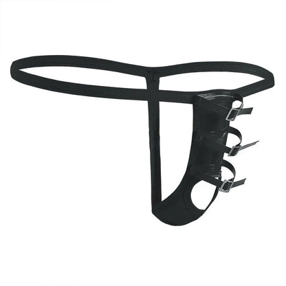galleryman.com - Men's Sexy Thong With Front Opening Buckles Underwear Black