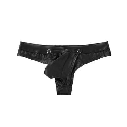 galleryman.com - Men Fetish Thong Leather Open Crotch Underwear Black