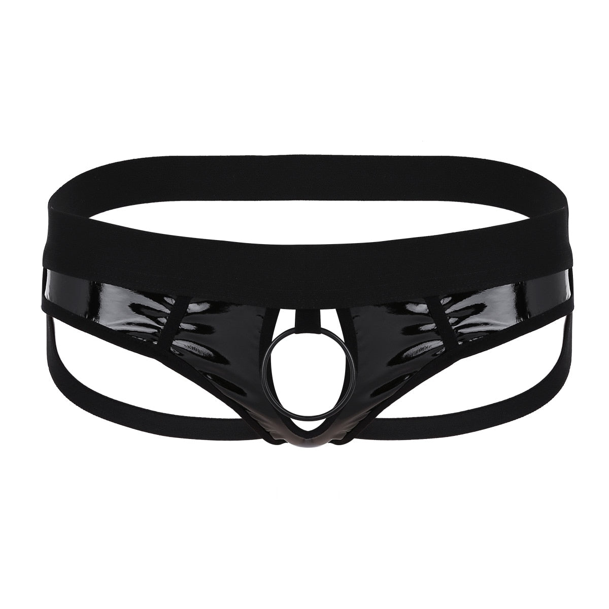 Men's Sexy Patent Leather Jockstrap Hollow Out Bulge Pouch Underwear