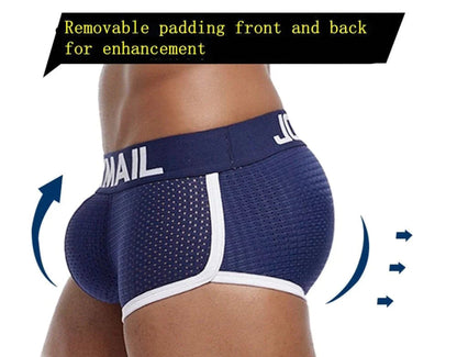 galleryman.com - Men Mesh Boxer Briefs Underwear Padded Front and Back Navy
