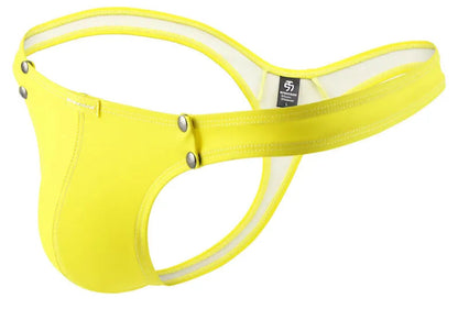 Sexy Men's Leather Thong Pouch Underwear with Press Button Closures