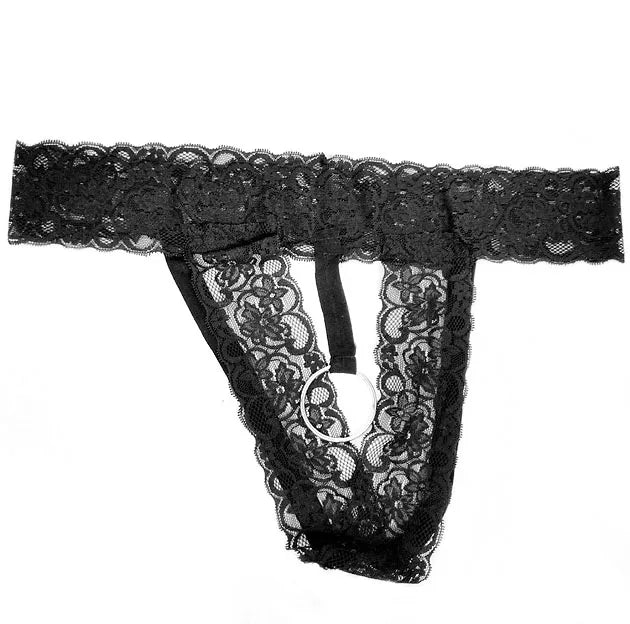 Men Elastic Thong Lace Open Crotch Underwear With Ring Male