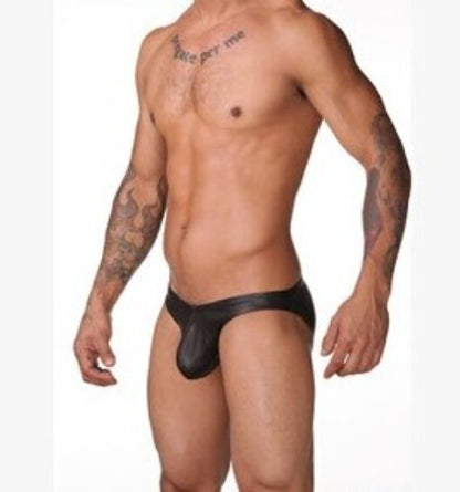 Men's Leather Big Pouch Briefs Underwear