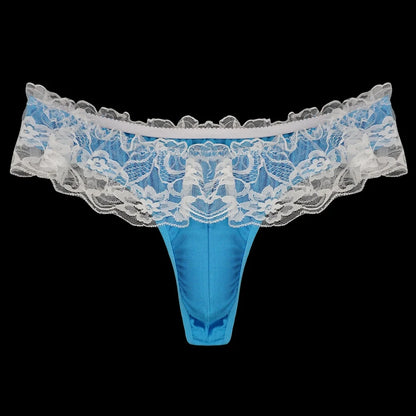 galleryman.com - Sexy Men Lace Thong Panties U Convex Pouch Blue