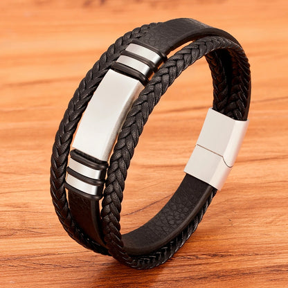Men's Bracelet Leather Stainless Steel Combination Multilayer