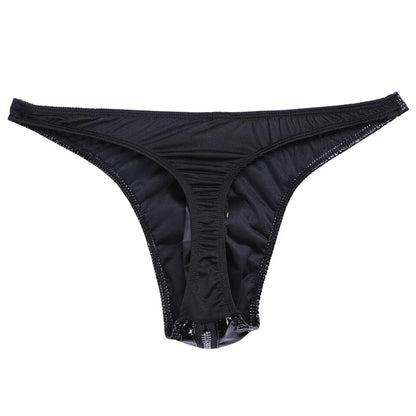 galleryman.com - Men's Sexy Leather Thong Open Zipper Front Black