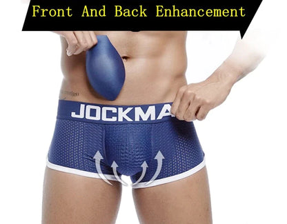 galleryman.com - Men Mesh Boxer Briefs Underwear Padded Front and Back Navy