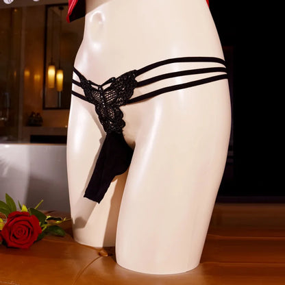 galleryman.com - Men's Elephant Nose Cross Strap Butterfly Lace Underwear Black