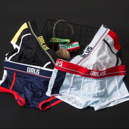 Men's Sporty Raised Pouch Boxer Briefs Mesh Underwear