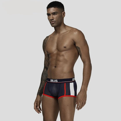 Men's Sporty Raised Pouch Boxer Briefs Mesh Underwear
