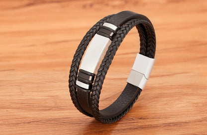 Men's Bracelet Leather Stainless Steel Combination Multilayer