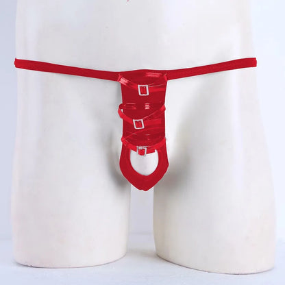 galleryman.com - Men's Sexy Thong With Front Opening Buckles Underwear Red