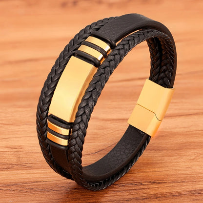 Men's Bracelet Leather Stainless Steel Combination Multilayer
