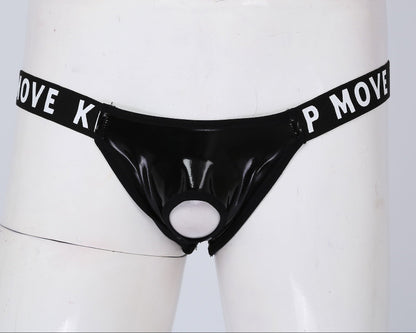 galleryman.com - Men Patent Leather Jockstrap Front Hole Underwear Black