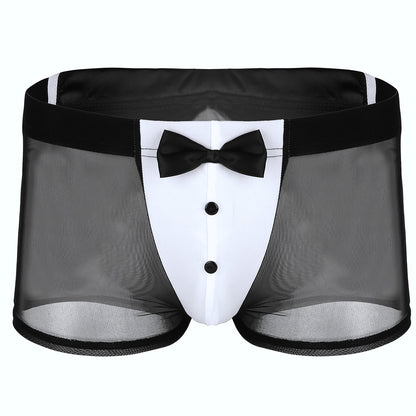 Male Waiter Tuxedo Boxer Briefs Mesh Lingerie Underwear