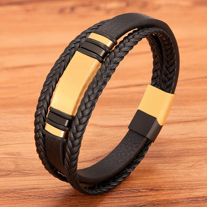 Men's Bracelet Leather Stainless Steel Combination Multilayer