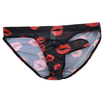 galleryman.com - Men's Elephant Nose Briefs Kisses Print Underwear Black